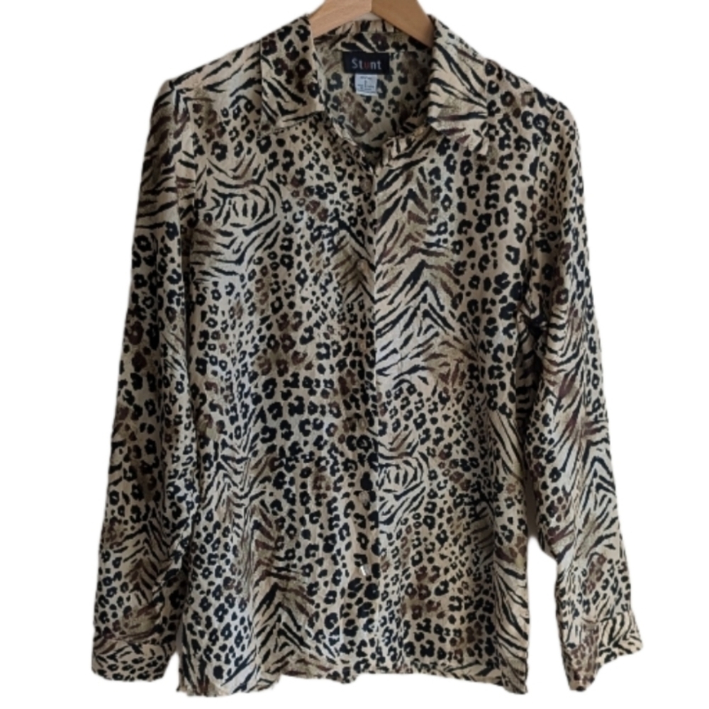 Vintage silk animal print silk Blouse shirt sz S/M